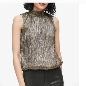 Banana Republic Metallic Smocked  Neck gold black mix top size small